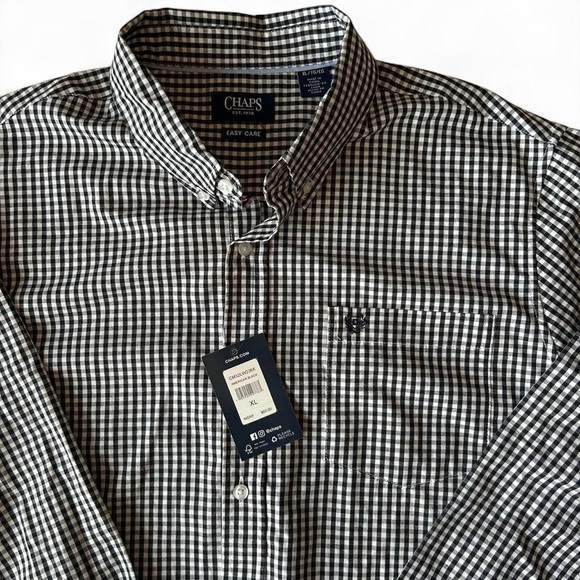 NWT- Chaps Men's Long Sleeve Button-Down Shirt - Black & White /Size XL - Picture 3 of 8